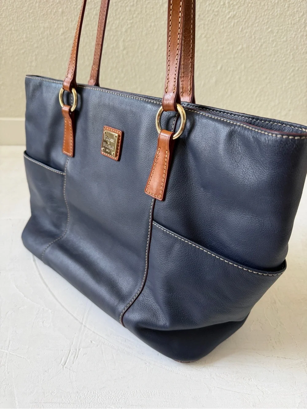 Dooney & Bourke Navy Blue Leather Lexington Shopper Tote Shoulder Bag